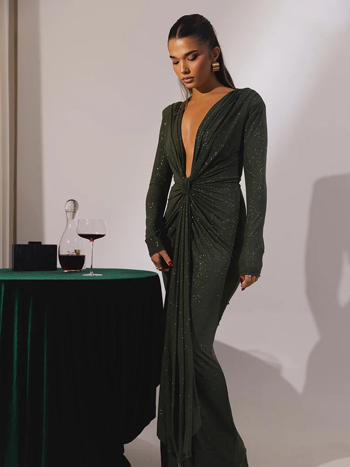 Heather | Glitter V-Neck Maxi Dress