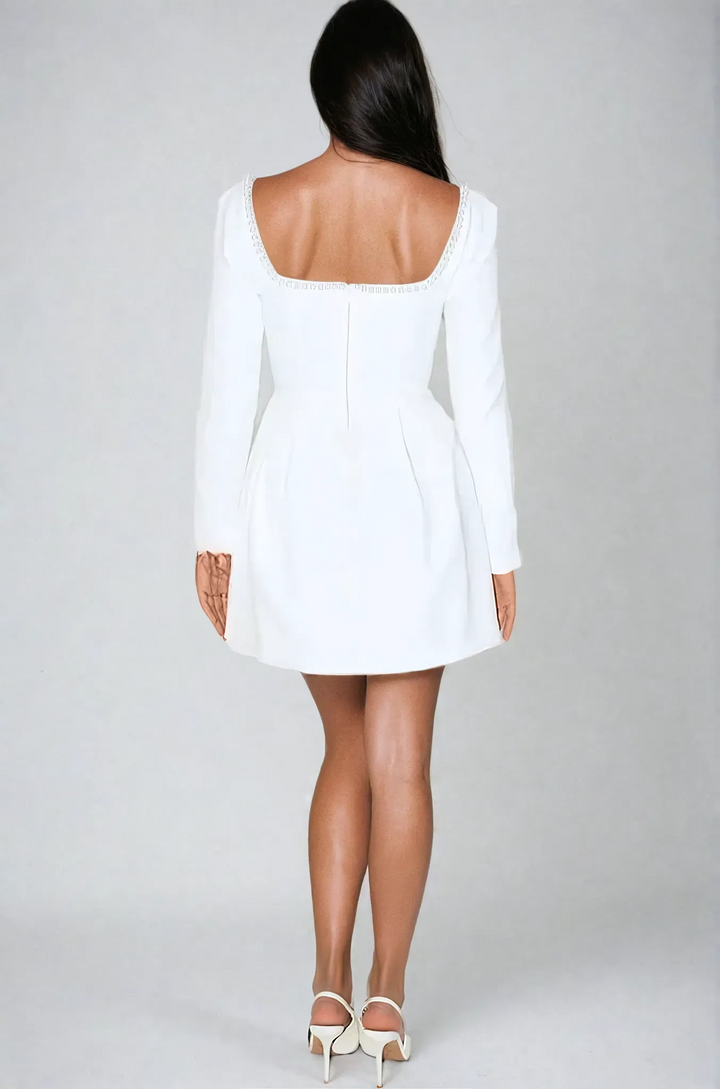 Caia | Elegant Pearl Long Sleeve Mini Dress