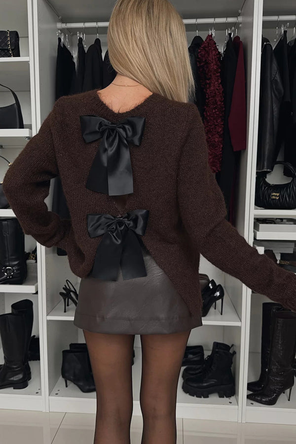 Rebecca | Elegant Velvet Bow Knit Sweater