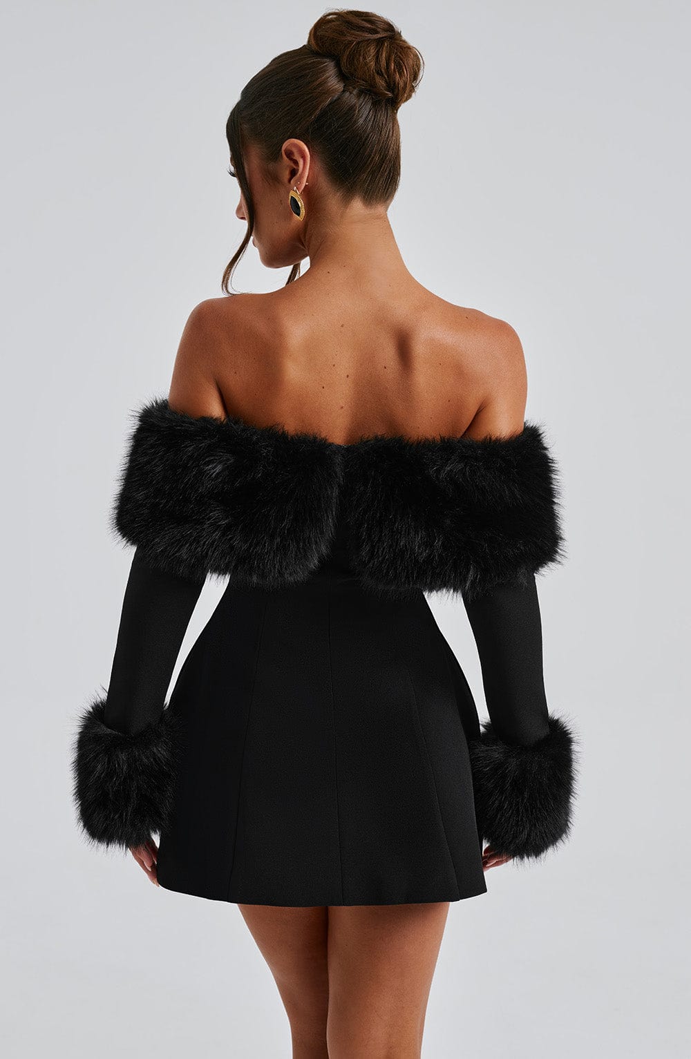 Imara | Off-Shoulder Fur Sleeve Mini Dress