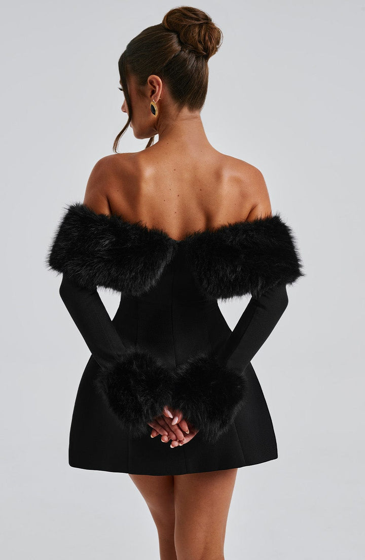 Imara | Off-Shoulder Fur Sleeve Mini Dress